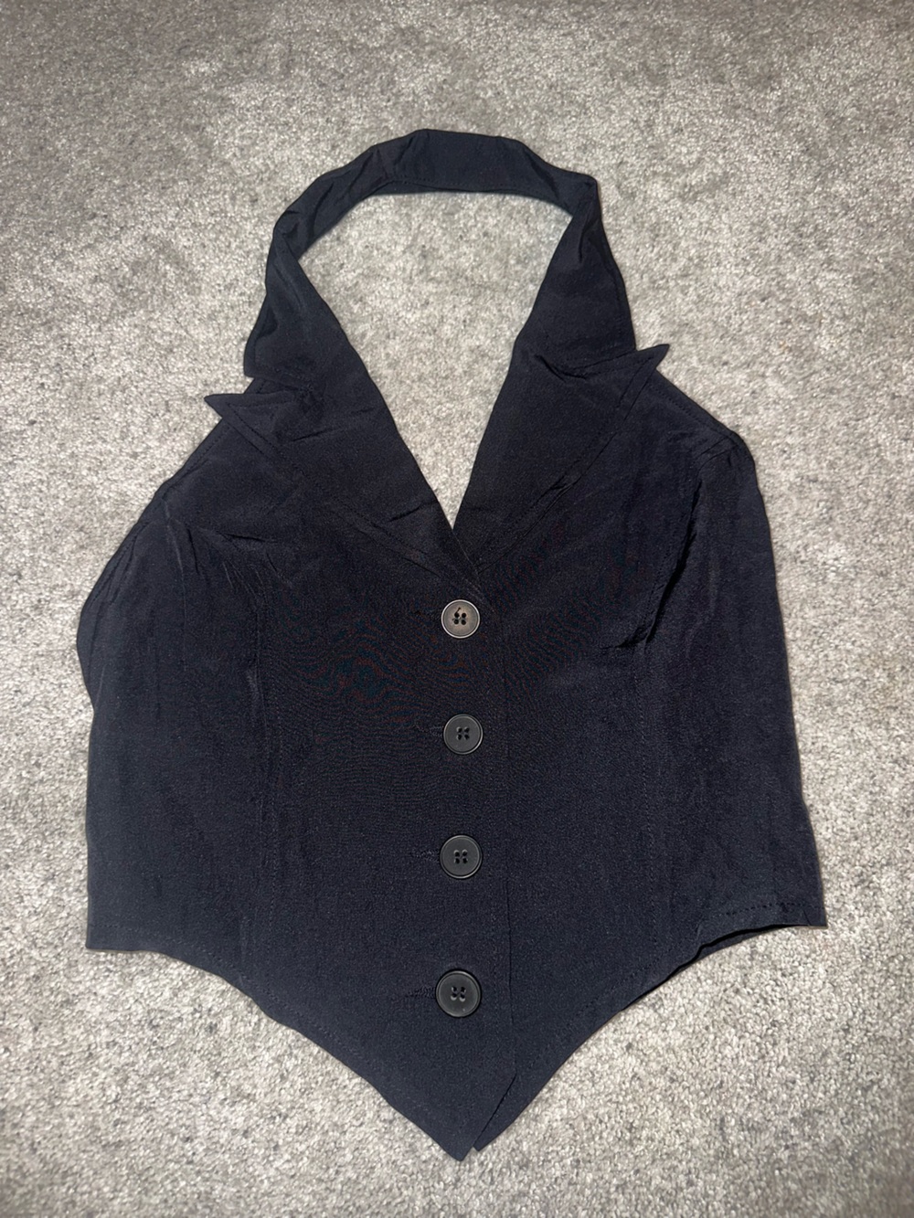Navy Blue Halter Button-Front Waistcoat Vest Crop Top - size small